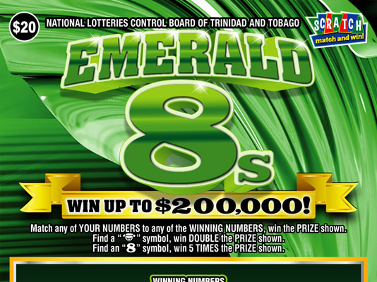 NLCB Trinidad and Tobago - Scratch, match and win game - Emerald 8s - Win up to $200,000 and other prizes