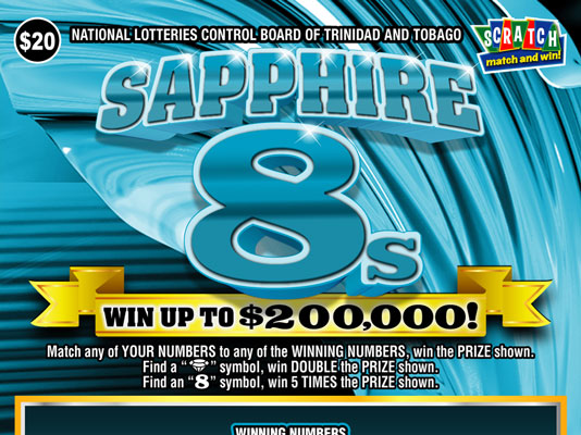 NLCB Trinidad and Tobago - Scratch, match and win game - Sapphire 8s - Win up to $200,000 and other prizes